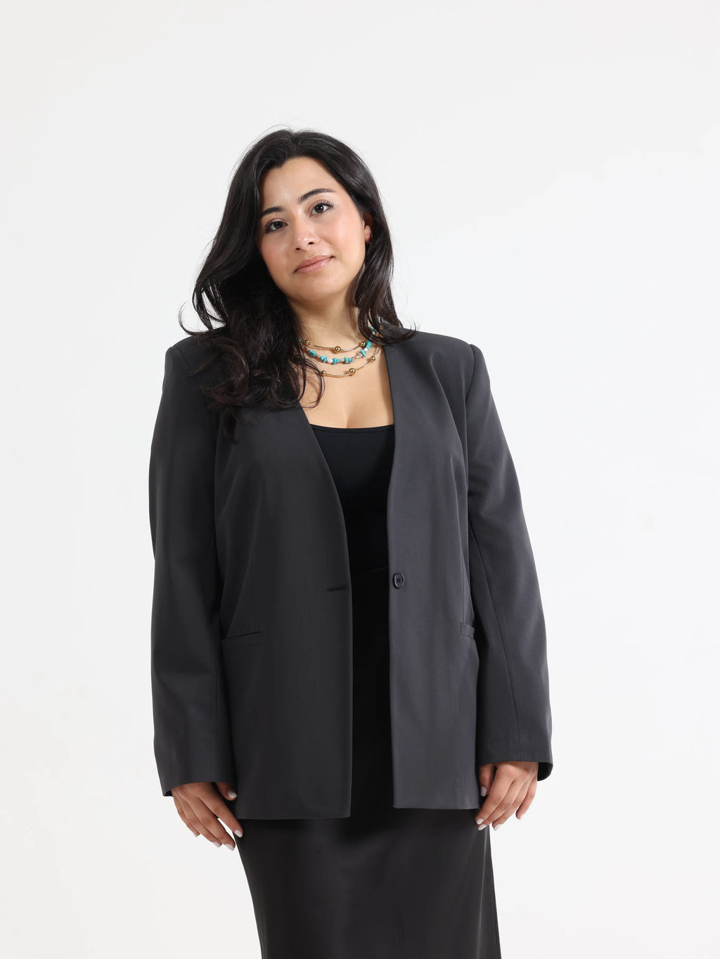 Oversized Loose Blazer Grey - لِبيروت