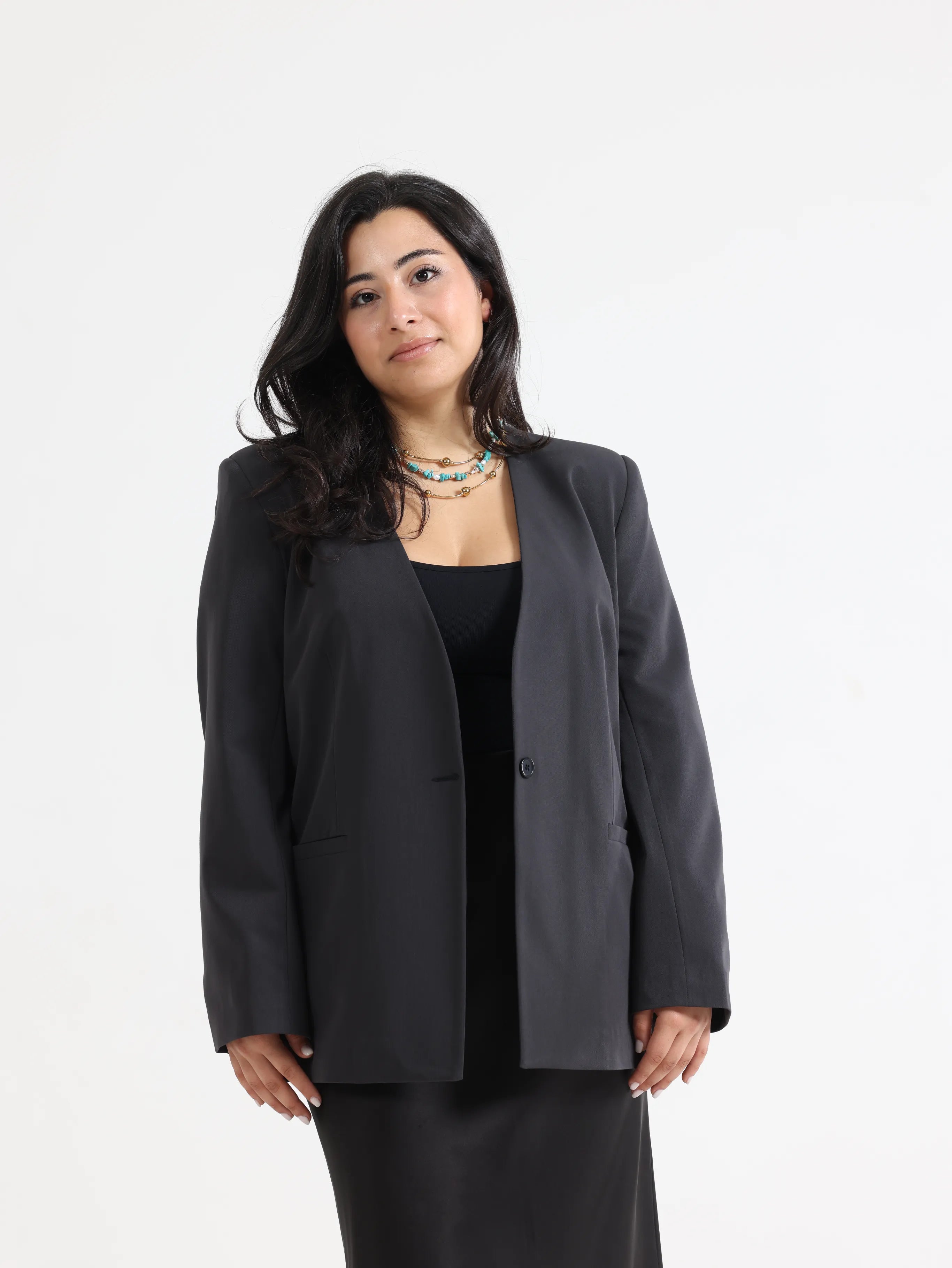 Oversized Loose Blazer Grey - لِبيروت