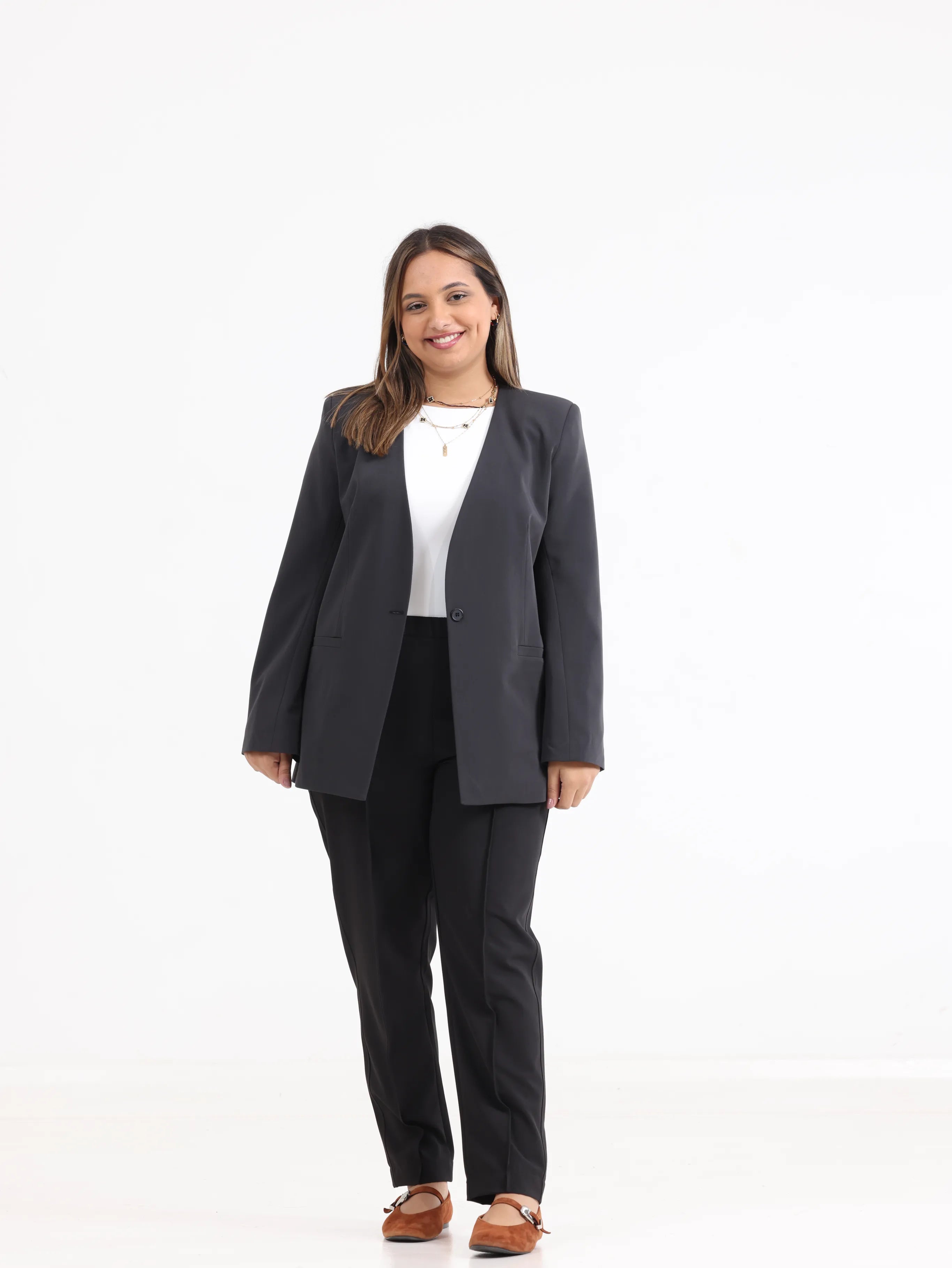 Oversized Loose Blazer Grey - قوية ولبنانية